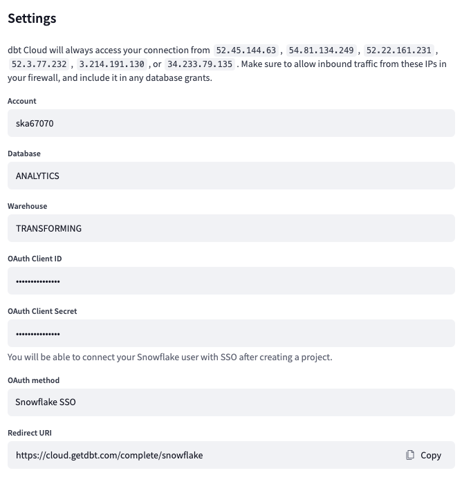 Configuring Snowflake OAuth connection